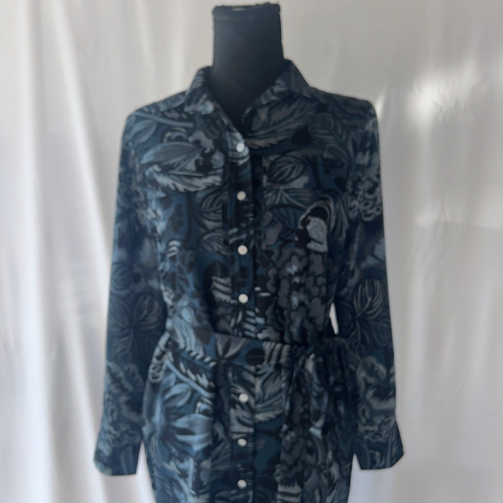 Ann Taylor Loft‎ Long Sleeve Button Down Shirt Dress Blue Teal Belt Petite S NWT - Picture 2 of 10